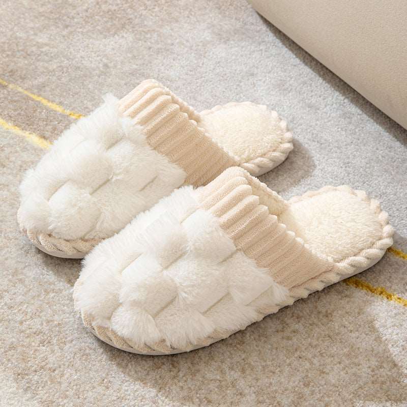 Indoor Warm Platform Couple Plush Slippers White