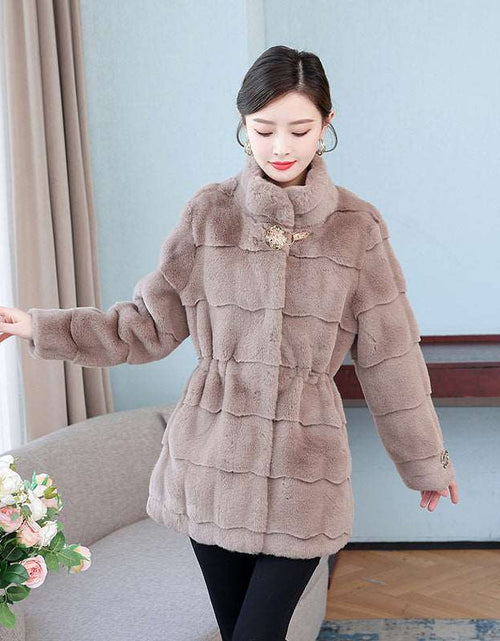 Load image into Gallery viewer, Korean Style Mid-length Mink Coat Women&#39;s Thick Coat With Fur Coffee
