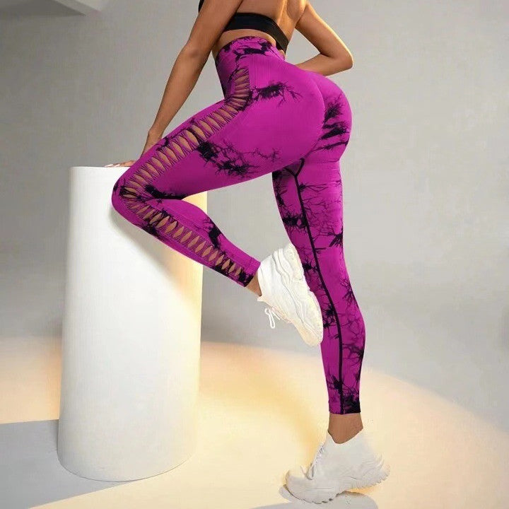 Hollow Tie Dye Printed Yoga Pants - High Waist, Butt Lift, Seamless Sports Leggings for Women - Elevate Your Gym Style!