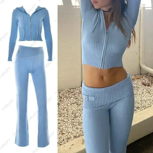 Load image into Gallery viewer, Knitted Hoodie Cropped Top And Pants Set
