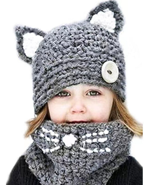 Load image into Gallery viewer, Autumn And Winter Cat Ears Wool Children Hat Scarf Two-piece Set Cute Baby
