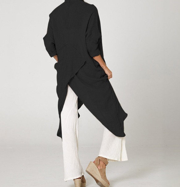 V-neck long sleeve asymmetrical blouse