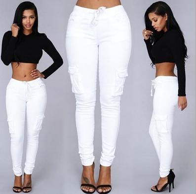 Load image into Gallery viewer, Versatile Chic: Women&#39;s Mid-Waisted Cotton Tight-Fit Casual Pants with Multiple Pockets White
