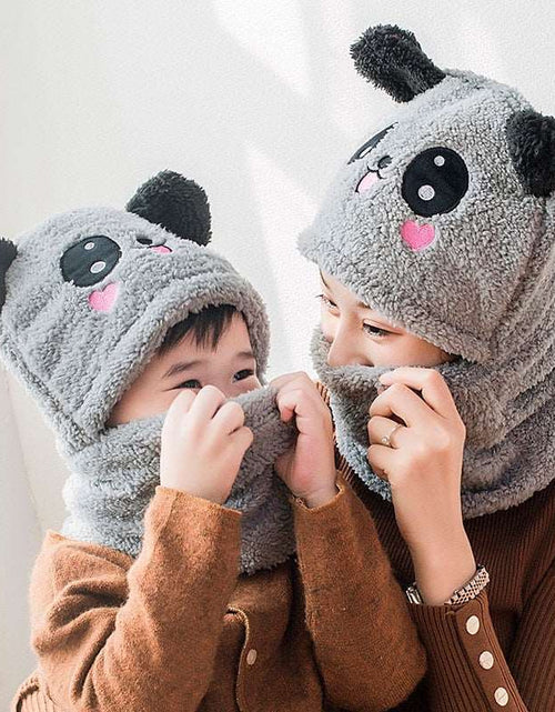 Load image into Gallery viewer, Winter boys and girls bib hat one-piece baby hat ear protection panda head hat
