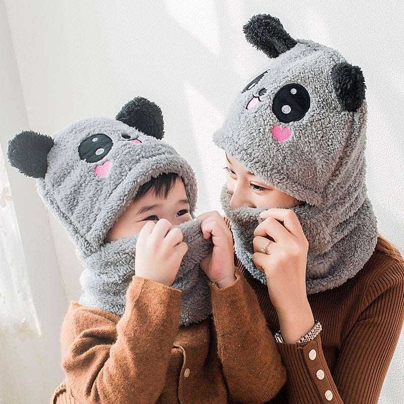 Winter boys and girls bib hat one-piece baby hat ear protection panda head hat