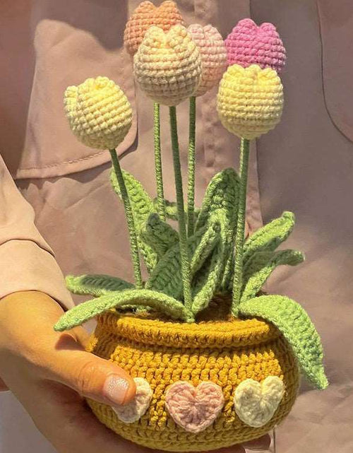 Load image into Gallery viewer, Hand Knitting DIY Tulips Small Daisy Potted Bouquet Wool Crochet Material Package Tulip
