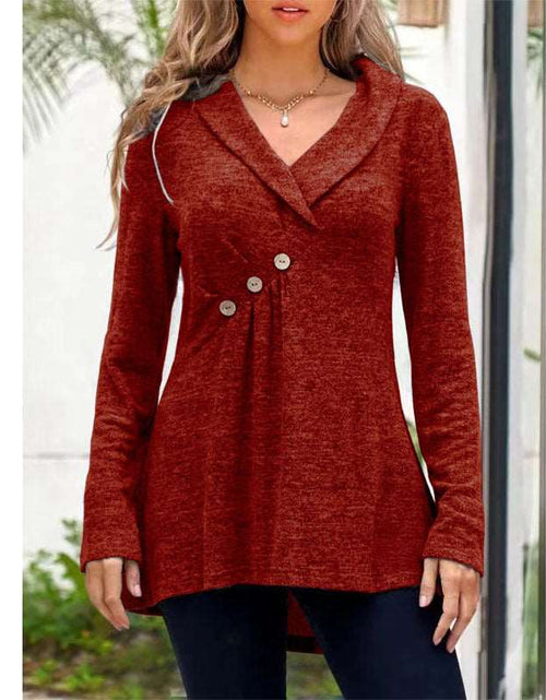 Load image into Gallery viewer, V Neck Plain Color Long Sleeve Knitwear Cashmere Sweater Base Coat Red
