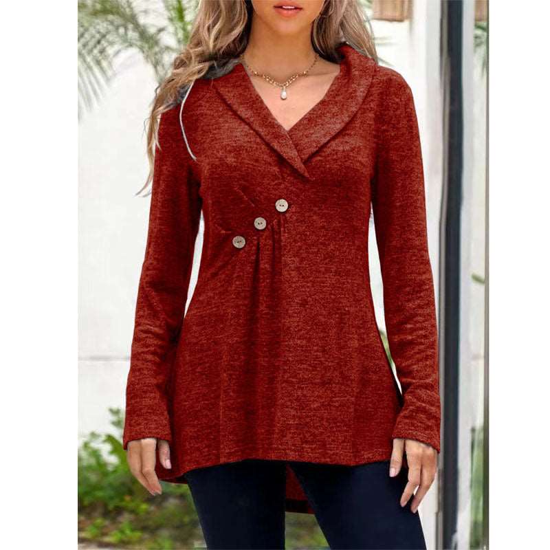 V Neck Plain Color Long Sleeve Knitwear Cashmere Sweater Base Coat Red