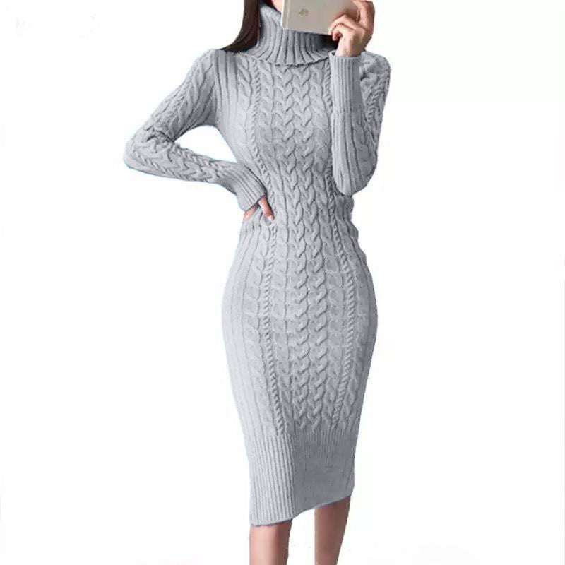 Slim-fit Plain Color Sweet Style Mid-length Bag Hip Bottoming Skirt Slim-fit Knit Dress White