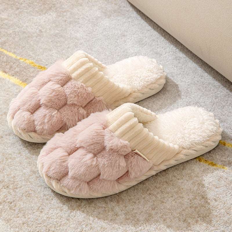 Indoor Warm Platform Couple Plush Slippers Pink