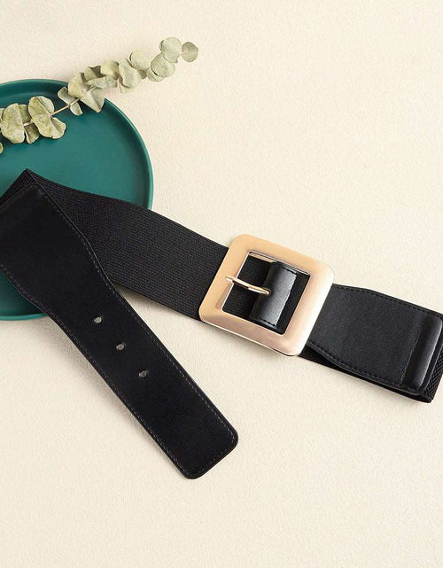 Load image into Gallery viewer, Retro Women&#39;s Metal Square Buckle Elastic Elastic Belt Simple Black Needle Buckle Everything Wide Waist Seal Senior Belt
