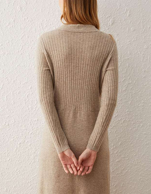 Load image into Gallery viewer, Cashmere V-neck Mid-length Pullover Commute Style Fashion Wool Dress
