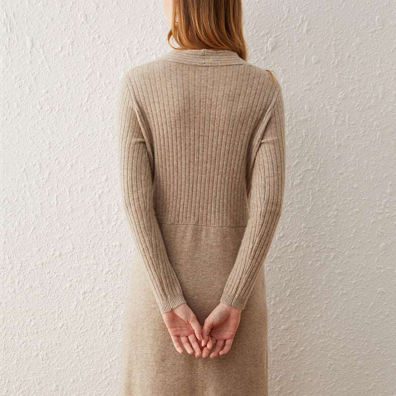 Cashmere V-neck Mid-length Pullover Commute Style Fashion Wool Dress