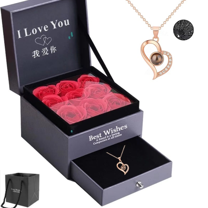 100 Languages I Love You Projection Necklace Electroplating Heart Romantic Necklace Set