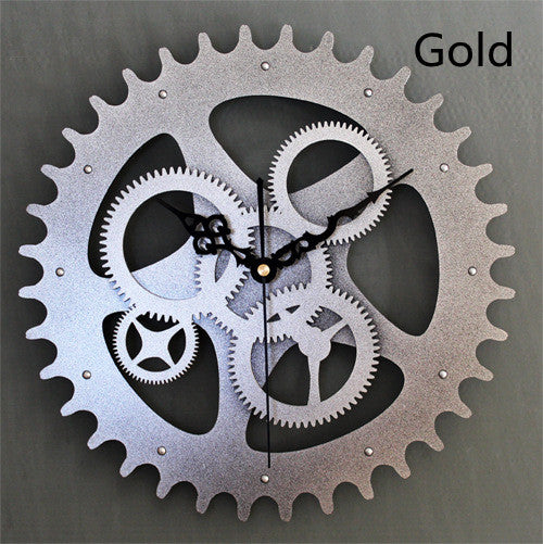 Metal Texture European Style Retro Gear Clock Gold