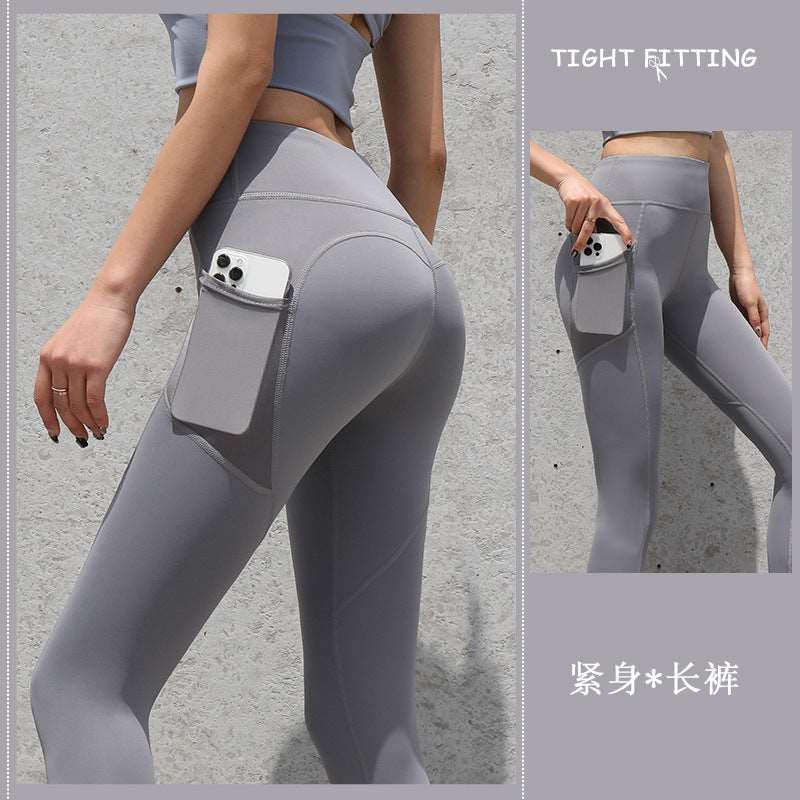 Enhance Your Workout: Seamless Leggings with Pockets, Push-Up High Waist - Women's Fitness Running Yoga Pants for Gym Sports Sea Rock Gray