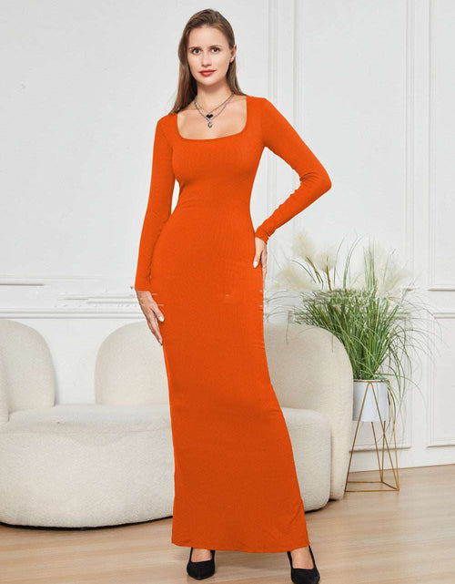 Load image into Gallery viewer, Two-in-one With Lining Double-layer Belly Contracting Hip Lifting Long Sleeve Narrow Dress Orange
