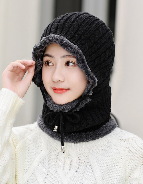 Load image into Gallery viewer, Wool knitted hat plus velvet scarf Black
