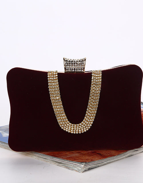 Load image into Gallery viewer, Suede European And American Food Bag U-shaped Diamond Wine Red 20cm6cm12cm
