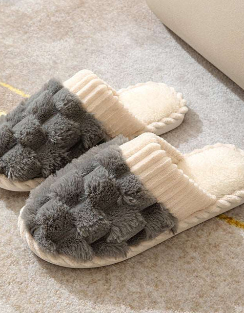 Load image into Gallery viewer, Indoor Warm Platform Couple Plush Slippers Gray
