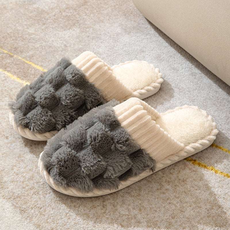 Indoor Warm Platform Couple Plush Slippers Gray