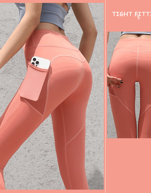 Load image into Gallery viewer, Enhance Your Workout: Seamless Leggings with Pockets, Push-Up High Waist - Women&#39;s Fitness Running Yoga Pants for Gym Sports Honey Grapefruit Powder
