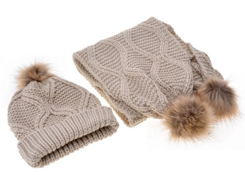 Load image into Gallery viewer, Wool Scarf &amp; Wool hat set solid color Beige
