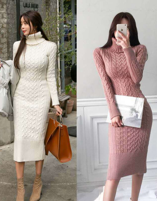 Load image into Gallery viewer, Slim-fit Plain Color Sweet Style Mid-length Bag Hip Bottoming Skirt Slim-fit Knit Dress
