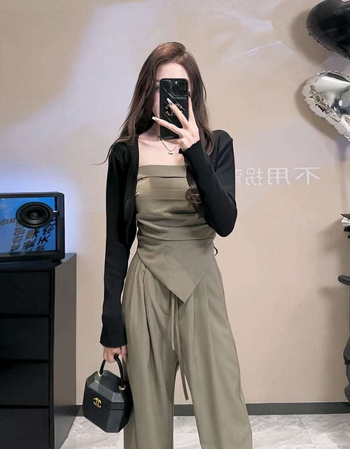 Load image into Gallery viewer, Fashion Business Causal Commuting Style Bra Top With Tank Top Two Piece Set Black cardigan
