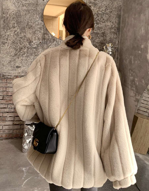 Load image into Gallery viewer, Trendy Lamb Fur Coat Korean Style Stand Collar Street Hipster Long Sleeve Fur Coat Beige
