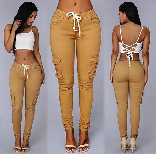 Load image into Gallery viewer, Versatile Chic: Women&#39;s Mid-Waisted Cotton Tight-Fit Casual Pants with Multiple Pockets Khaki
