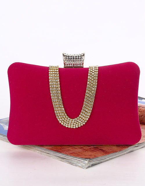 Load image into Gallery viewer, Suede European And American Food Bag U-shaped Diamond Rose Red 20cm6cm12cm
