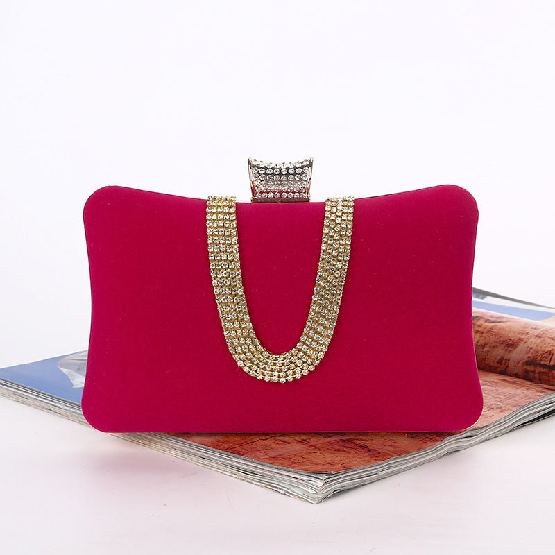 Suede European And American Food Bag U-shaped Diamond Rose Red 20cm6cm12cm