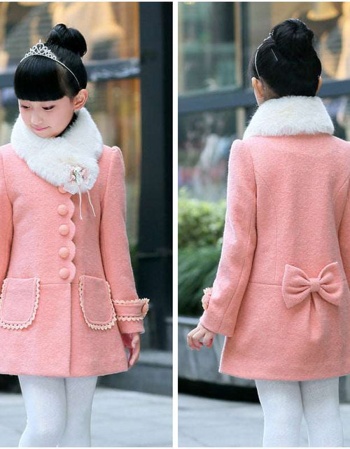 Load image into Gallery viewer, Girl long sleeve formal elegant fur collar coat Pink
