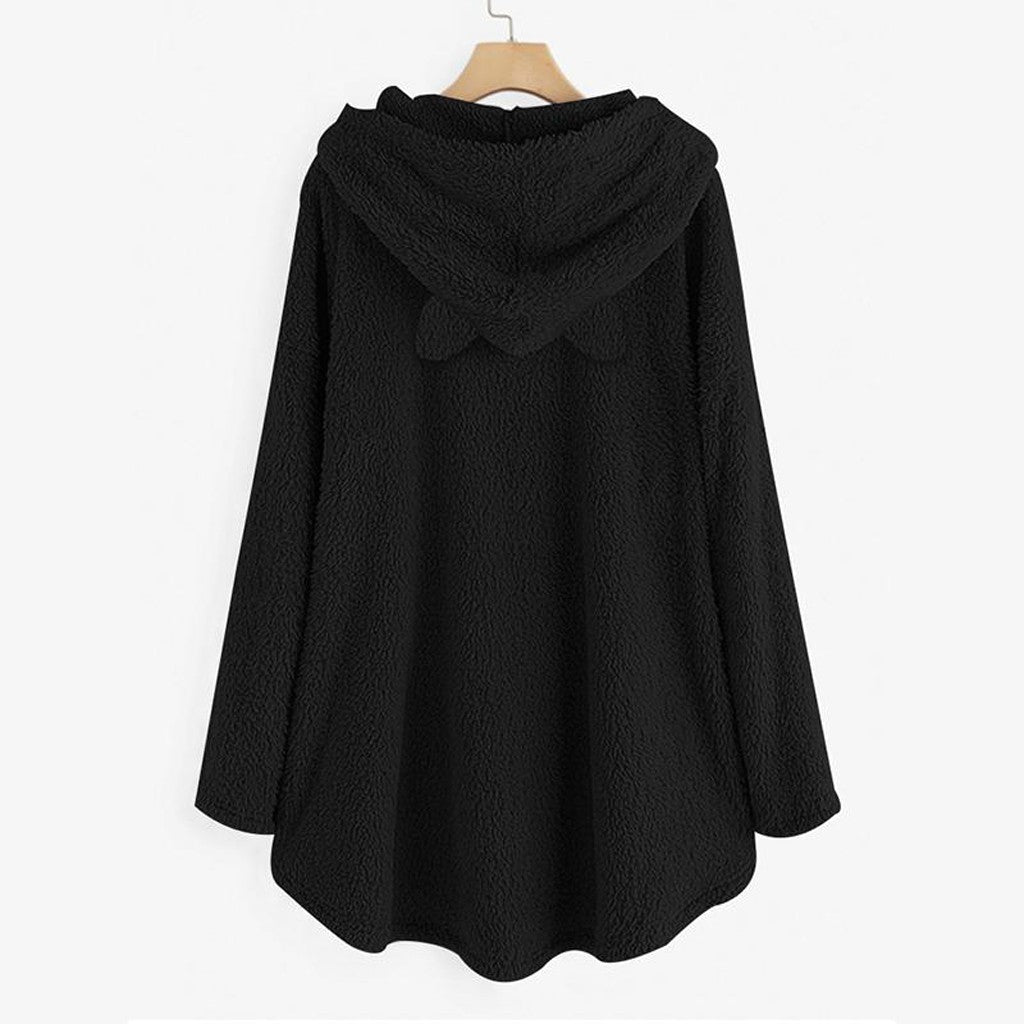 Hooded Pullover Cat Print Long Sleeved Reversible Velvet Brushed Comfortable Hooded Collar Sweater