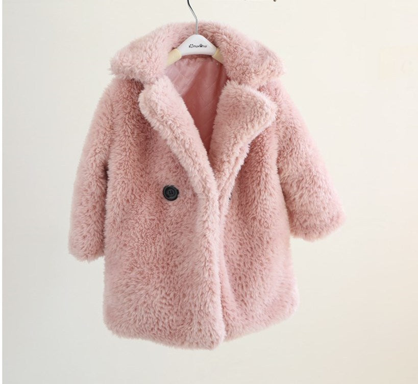 Long sleeve Cashmere medium length plain color Fur children's wear Lapel cashmere coat Pink