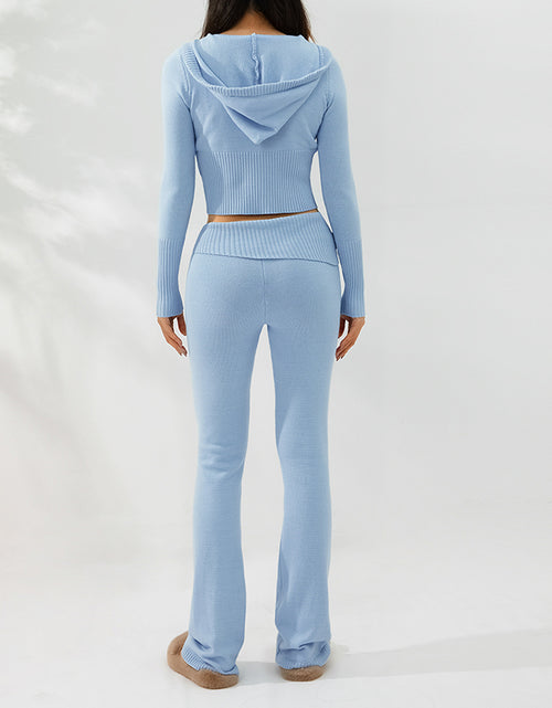 Load image into Gallery viewer, Leisure Chic: Hoodie Knitting Suit with Sexy Zip Long Sleeve Sweater and High Waist Long Pants Set for Women - Trendy Comfort in Every Detail
