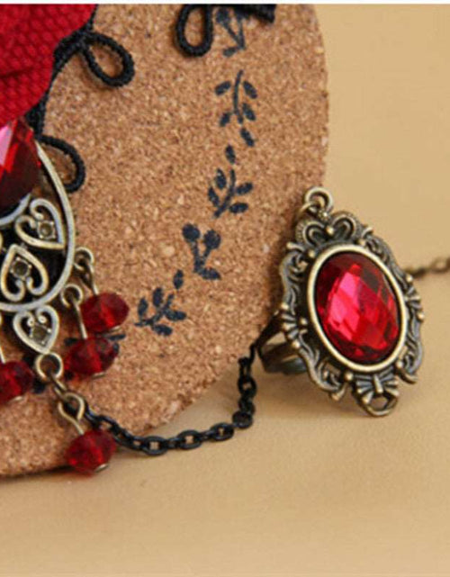 Load image into Gallery viewer, Womens Vintage Lace Red Rose Bracelet
