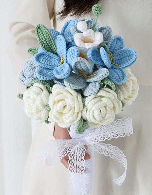 Load image into Gallery viewer, Handmade Woolen Knitting Hand Bouquet Flower Blue
