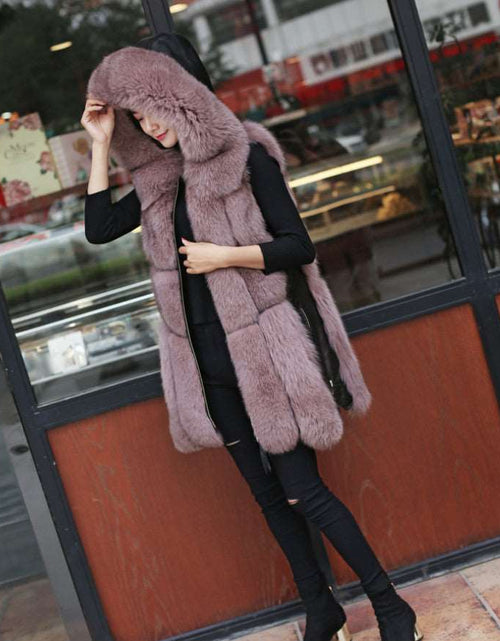 Load image into Gallery viewer, Causal Slim Fit Faux Fox Fur Stitching Mid Length Coat Pink
