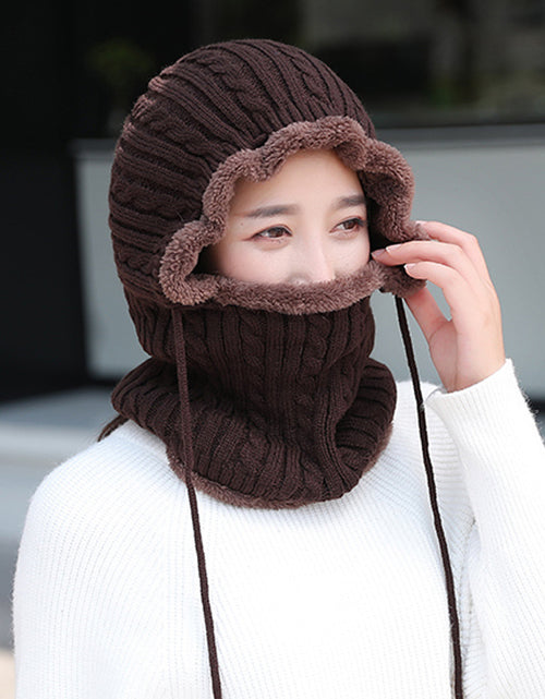 Load image into Gallery viewer, Wool knitted hat plus velvet scarf Coffee
