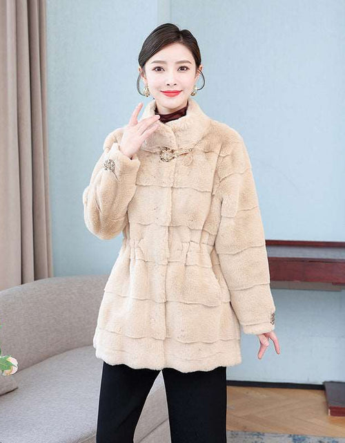 Load image into Gallery viewer, Korean Style Mid-length Mink Coat Women&#39;s Thick Coat With Fur Khaki
