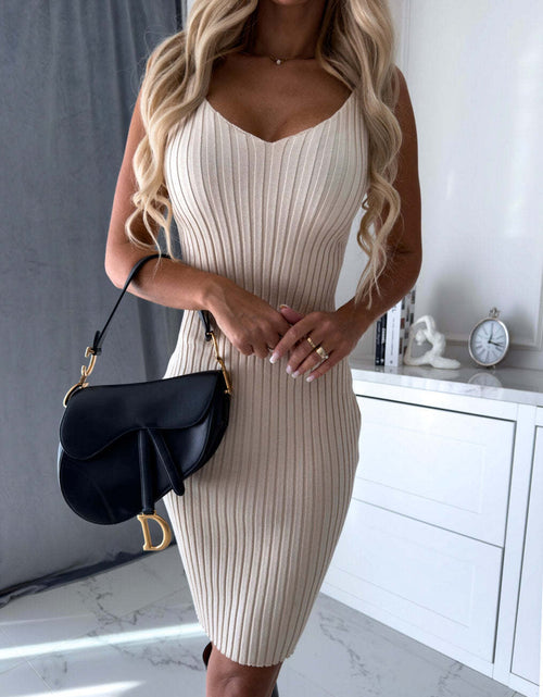 Load image into Gallery viewer, Unique design, stylish and beautiful casual style 2pcs Suit Women&#39;s Solid Stripe Long-sleeved Top And Tight Suspender Mid Length Skirt Fashion Autumn Winter Slim Clothing
