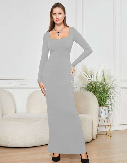 Load image into Gallery viewer, Two-in-one With Lining Double-layer Belly Contracting Hip Lifting Long Sleeve Narrow Dress Gray
