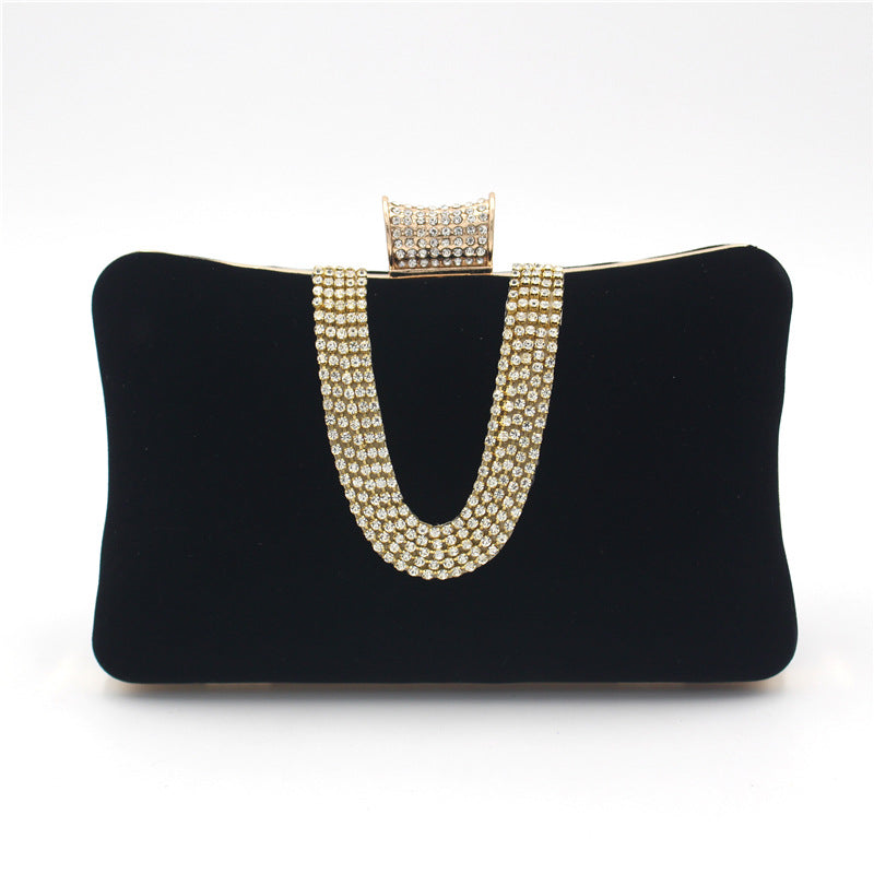 Suede European And American Food Bag U-shaped Diamond Black 20cm6cm12cm