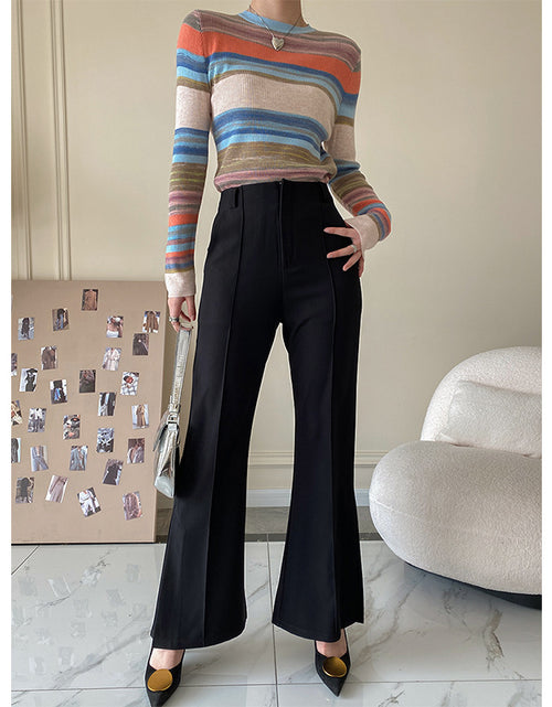 Load image into Gallery viewer, Chic Elegance: Sleek High Waist Flare Slit Suit Pants - Elevate Your Look with Sophisticated Style and Flair Black
