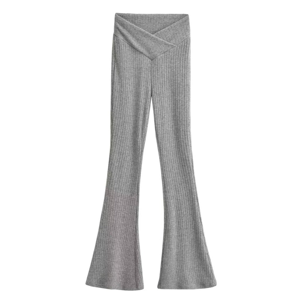 Enhanced Style: Hip Lifting and Leg-Lengthening Knitted Micro Flare Pants - Elevate Your Look with Flattering Silhouette and Comfort Grey