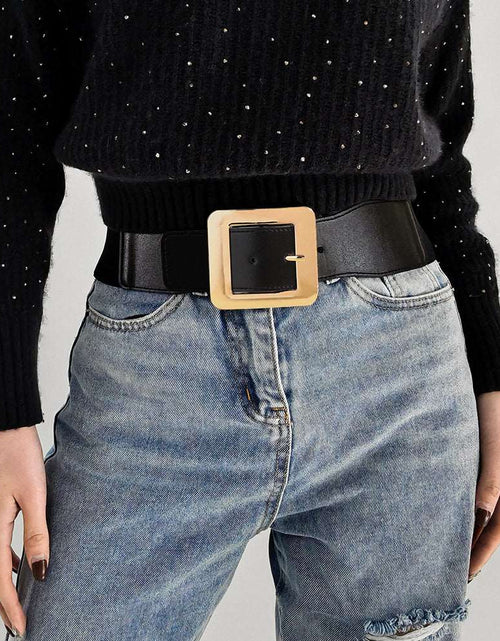 Load image into Gallery viewer, Retro Women&#39;s Metal Square Buckle Elastic Elastic Belt Simple Black Needle Buckle Everything Wide Waist Seal Senior Belt
