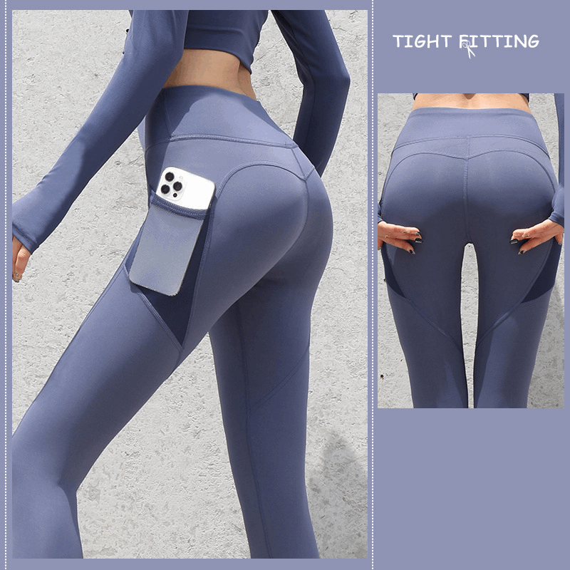 Enhance Your Workout: Seamless Leggings with Pockets, Push-Up High Waist - Women's Fitness Running Yoga Pants for Gym Sports Whale Blue