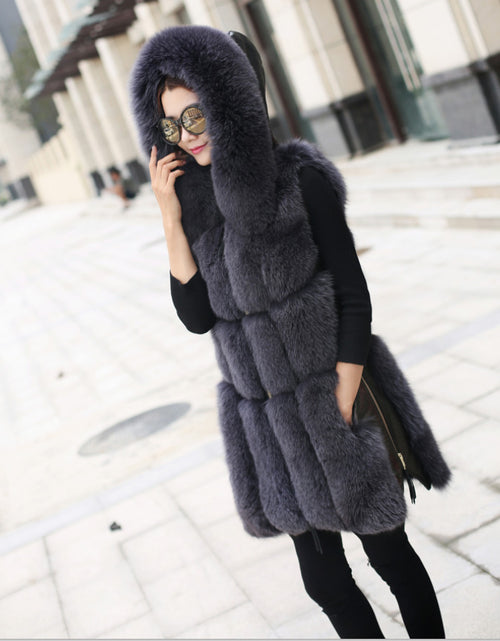 Load image into Gallery viewer, Causal Slim Fit Faux Fox Fur Stitching Mid Length Coat Grey
